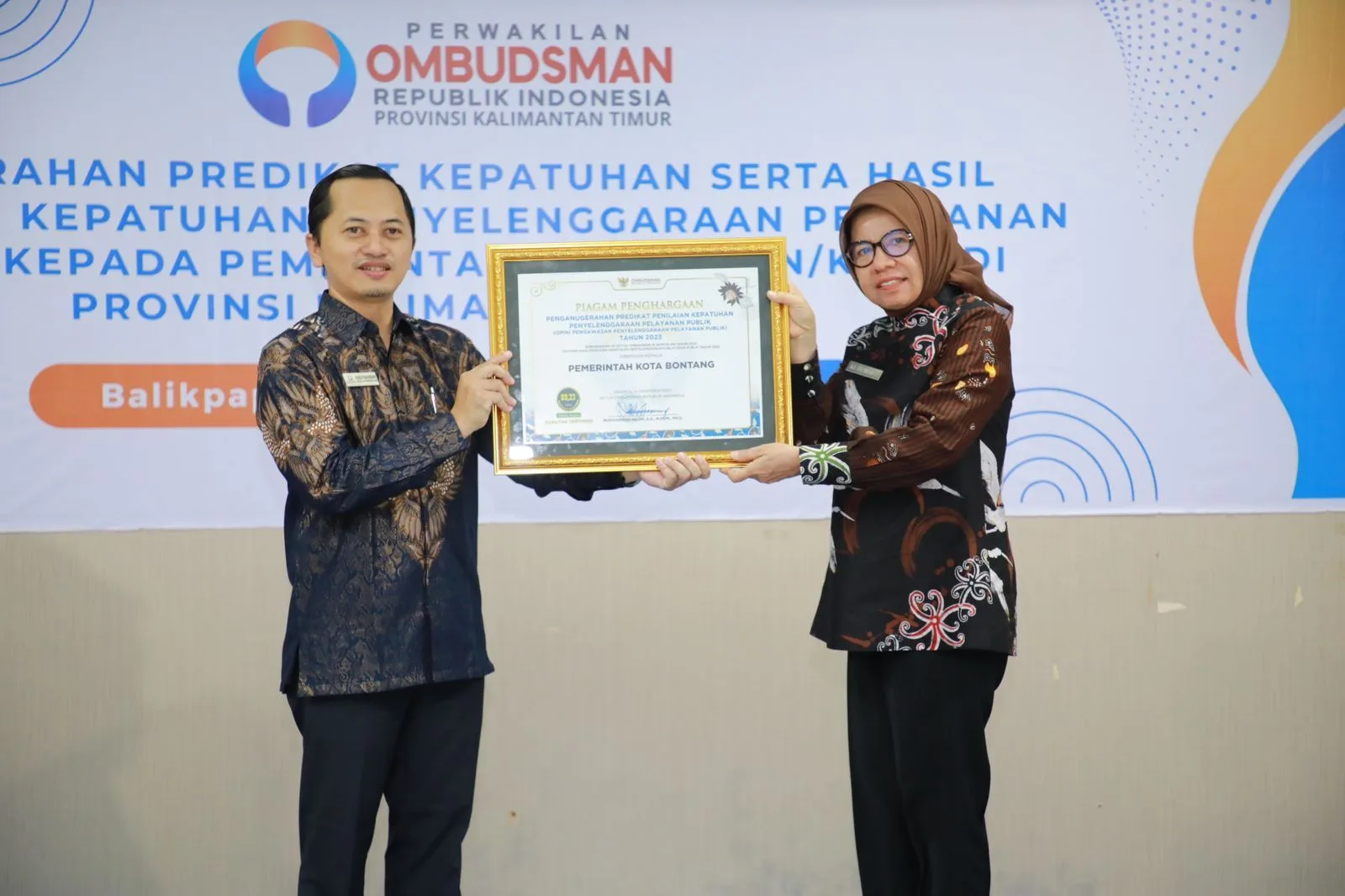 Pemkot Bontang Raih Nilai A dalam Penilaian Kepatuhan Pelayanan Publik 2023 oleh Ombudsman RI