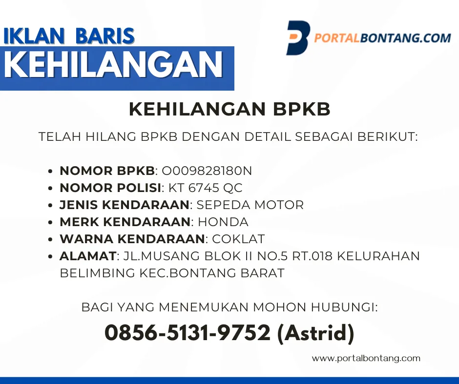 Iklan Kehilangan BPKB