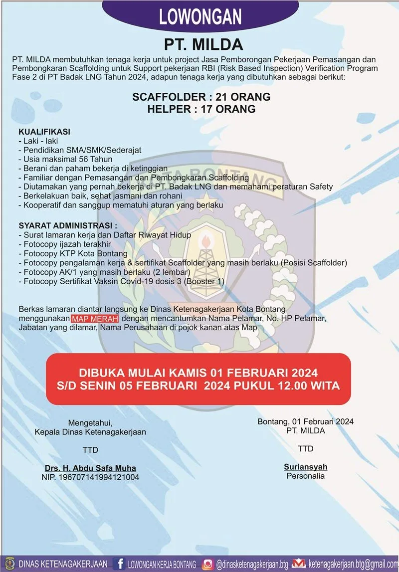 Lowongan Kerja PT. Milda, Apa Kualifikasi Dibutuhkan?