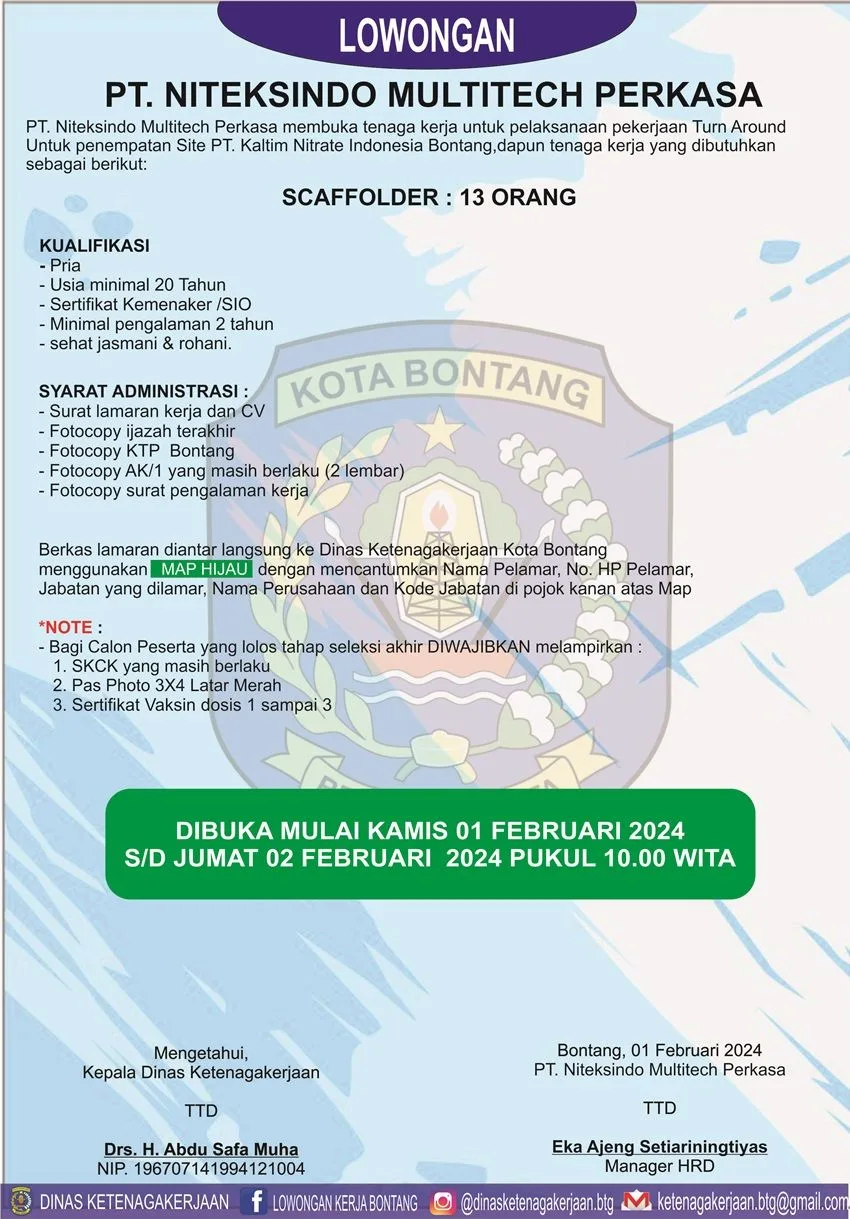 Lowongan Kerja PT. Niteksindo Multitech Perkasa, Apa Kualifikasi Dibutuhkan?