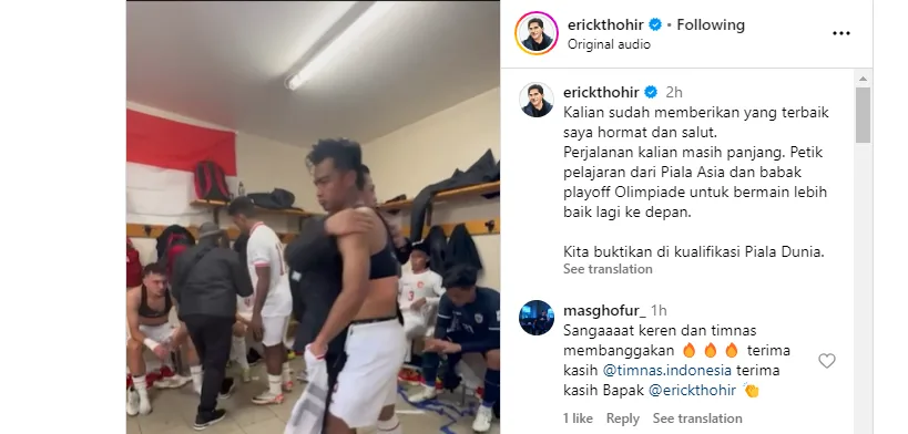 Gagal Antarkan Indonesia U-23 ke Olimpiade Paris 2024, Erick Thohir Tundukkan Kepala Pada Pemain