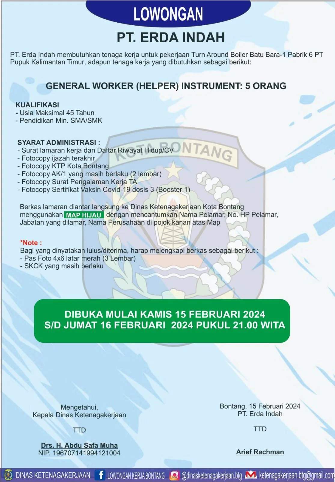 Lowongan Kerja PT. Erda Indah, Apa Kualifikasi Dibutuhkan?