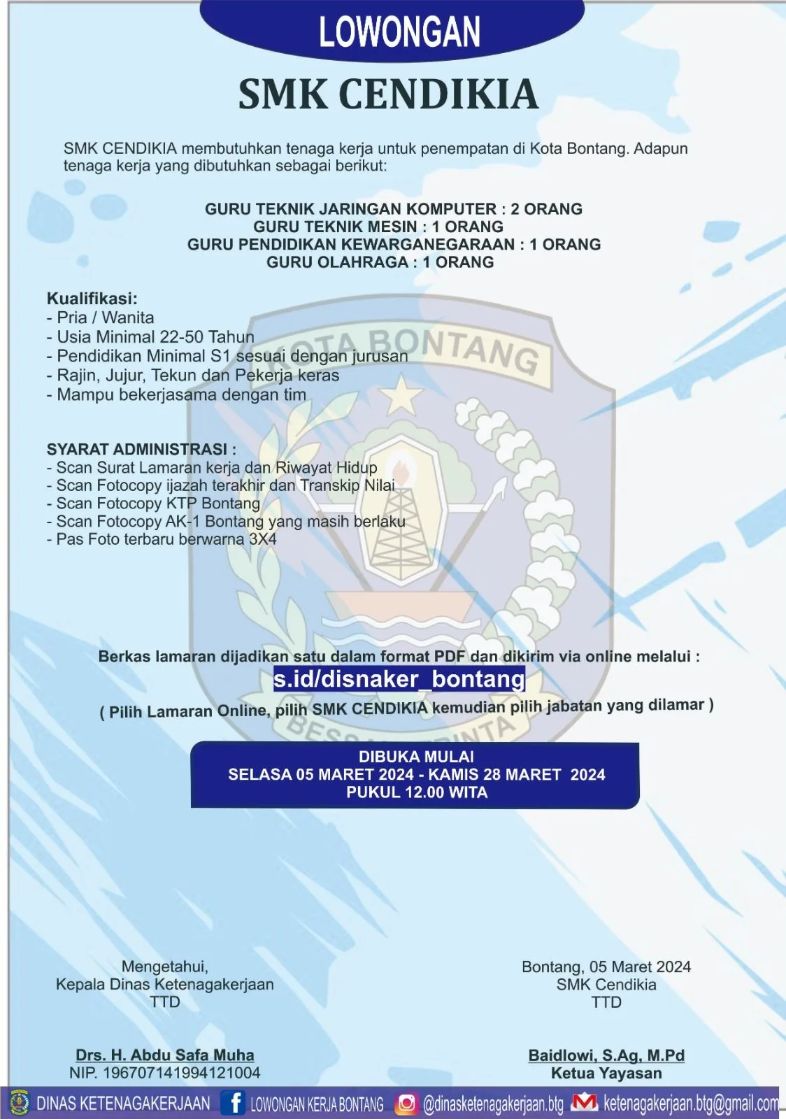 Lowongan Kerja SMK Cendikia, Apa Kualifikasi Dibutuhkan?