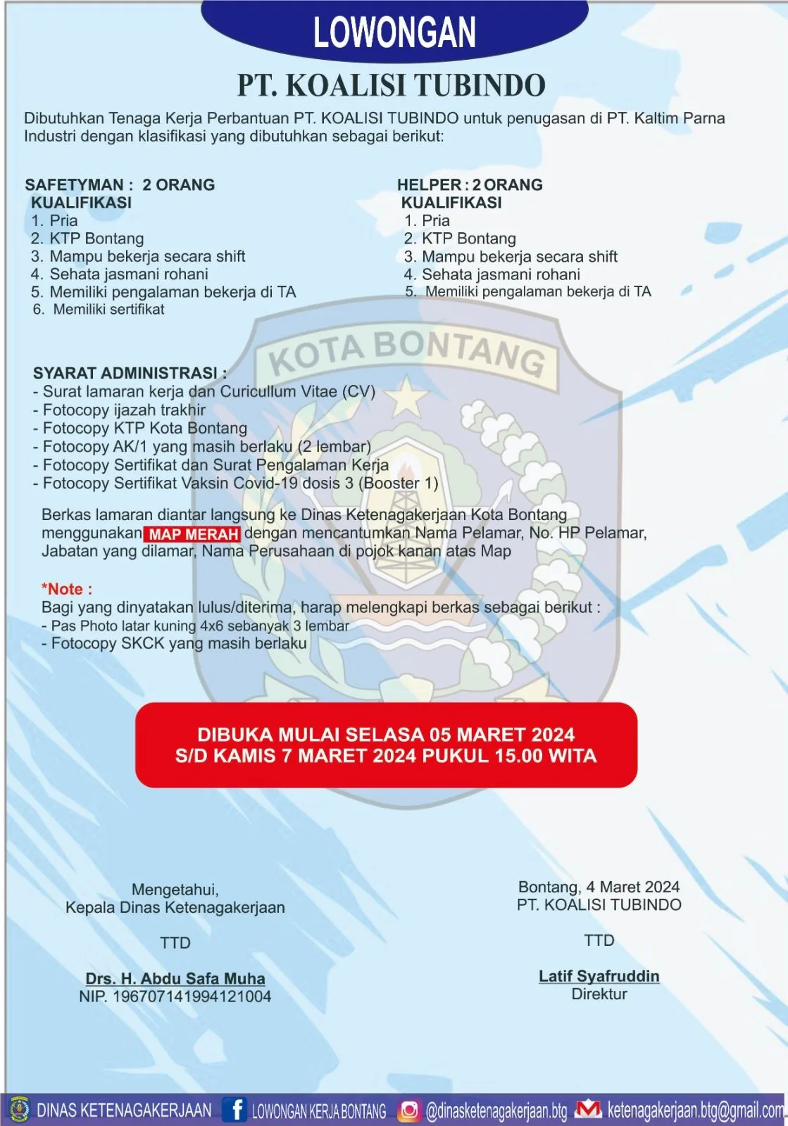 Lowongan Kerja PT. Koalisi Tubindo , Apa Kualifikasi Dibutuhkan?