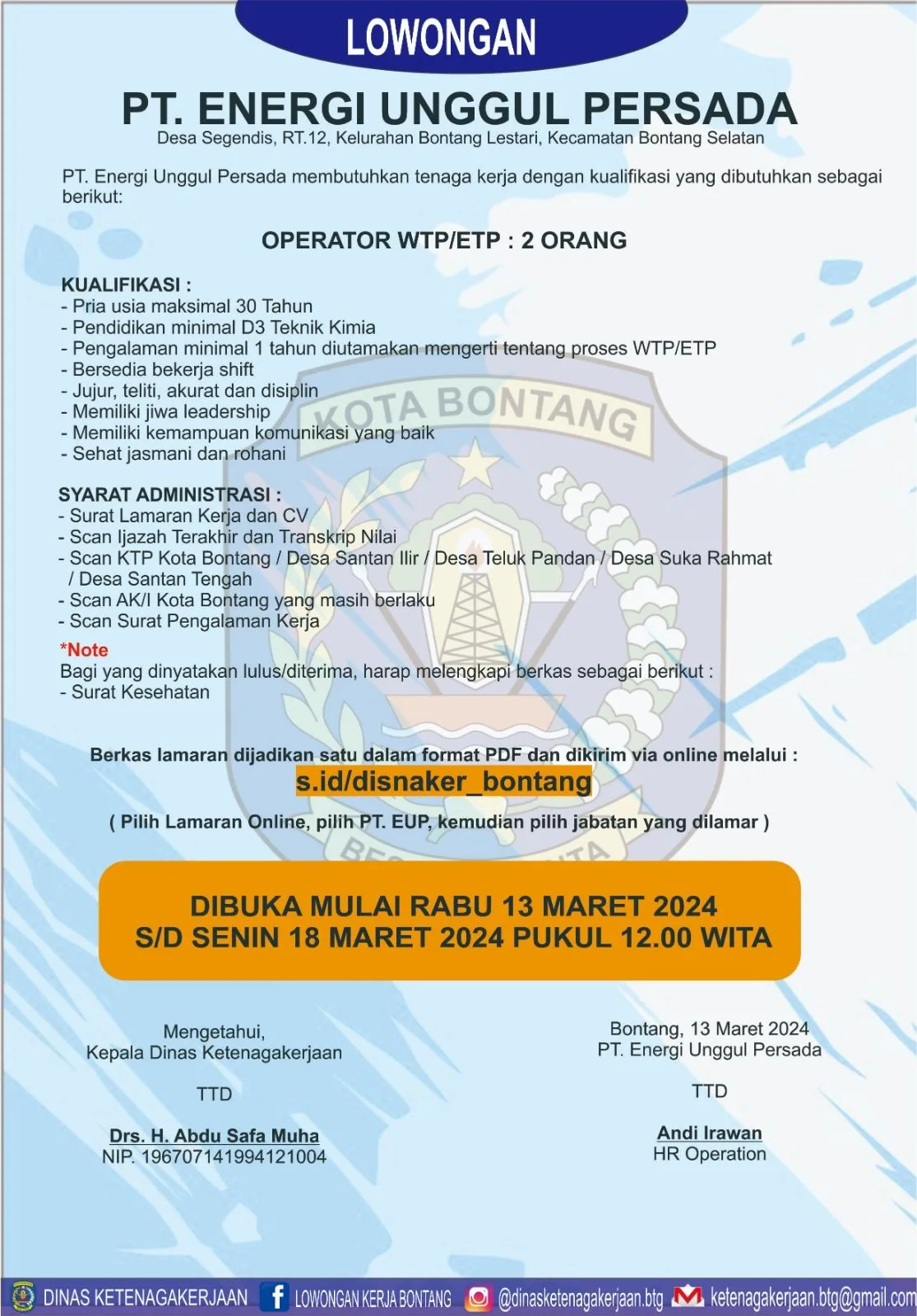 Lowongan Kerja PT. Energi Unggul Persada, Apa Kualifikasi Dibutuhkan?