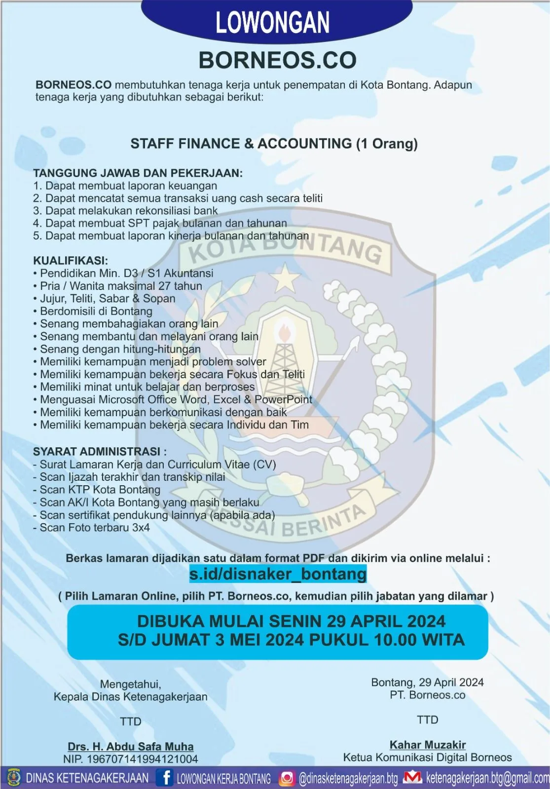 Lowongan Kerja PT. Borneos.co untuk Posisi Staff Finance &amp; Accounting