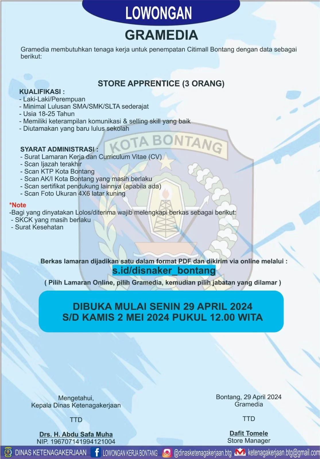 Gramedia Buka Lowongan Kerja untuk Store Apprentice di Bontang