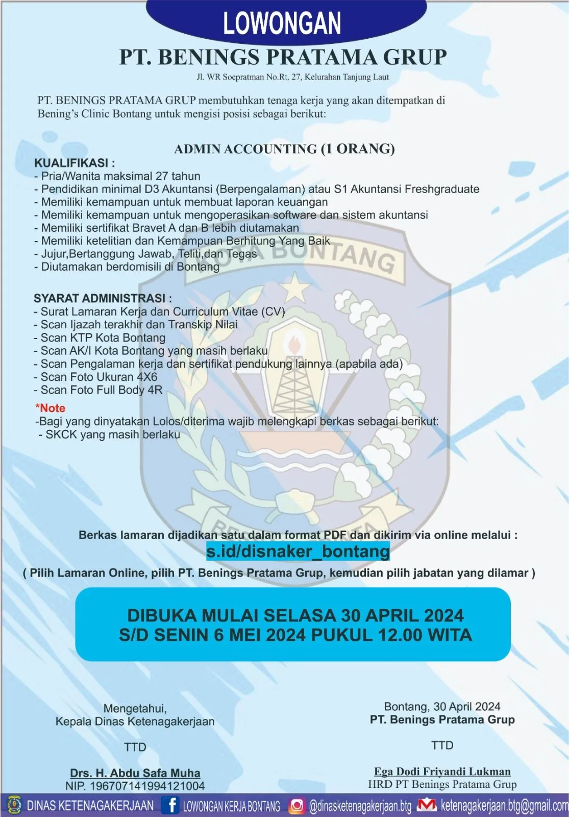 PT Benings Pratama Group Buka Lowongan Kerja untuk Posisi Admin Accounting