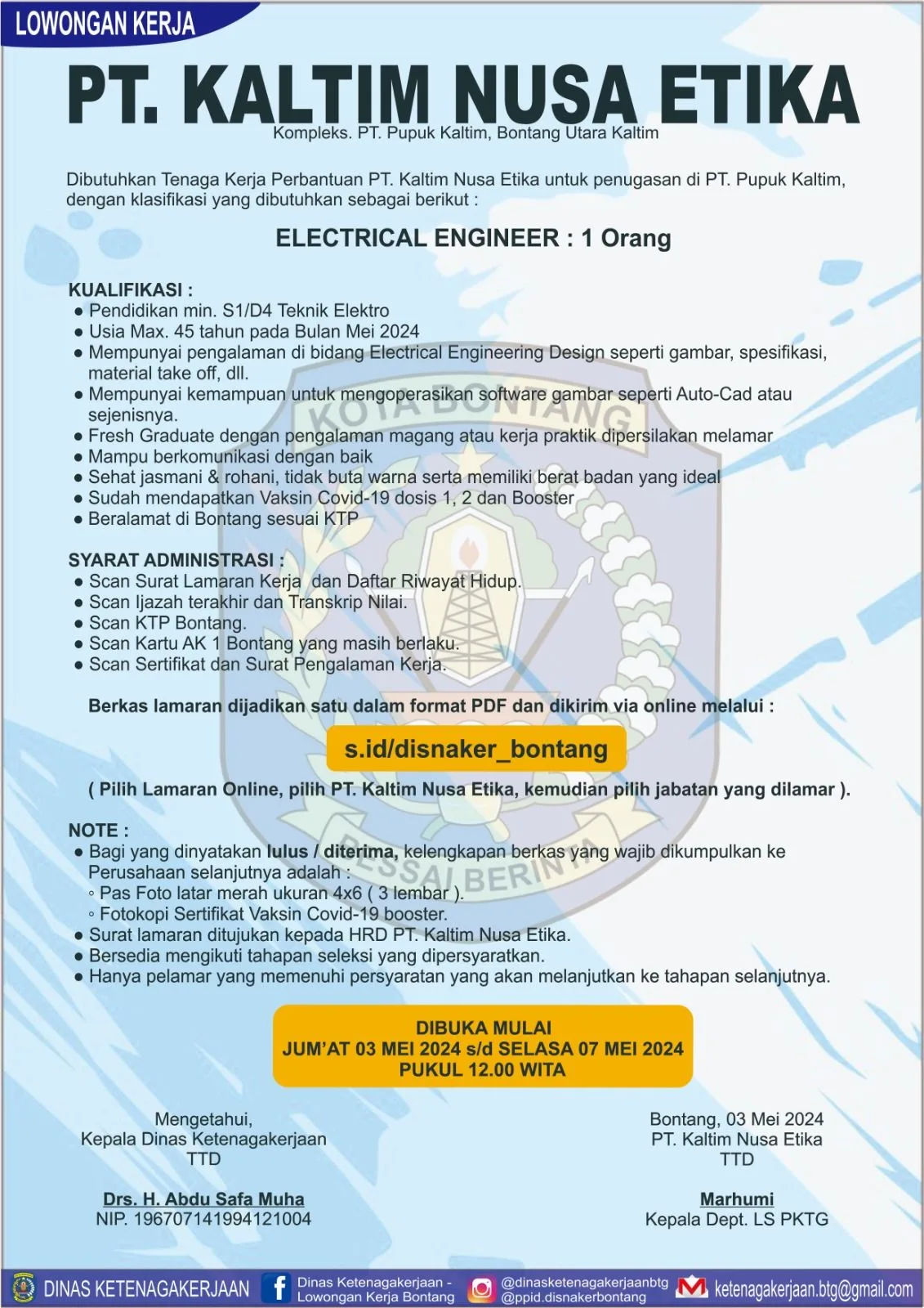 Lowongan Kerja Electrical Engineer PT. Kaltim Nusa Etika