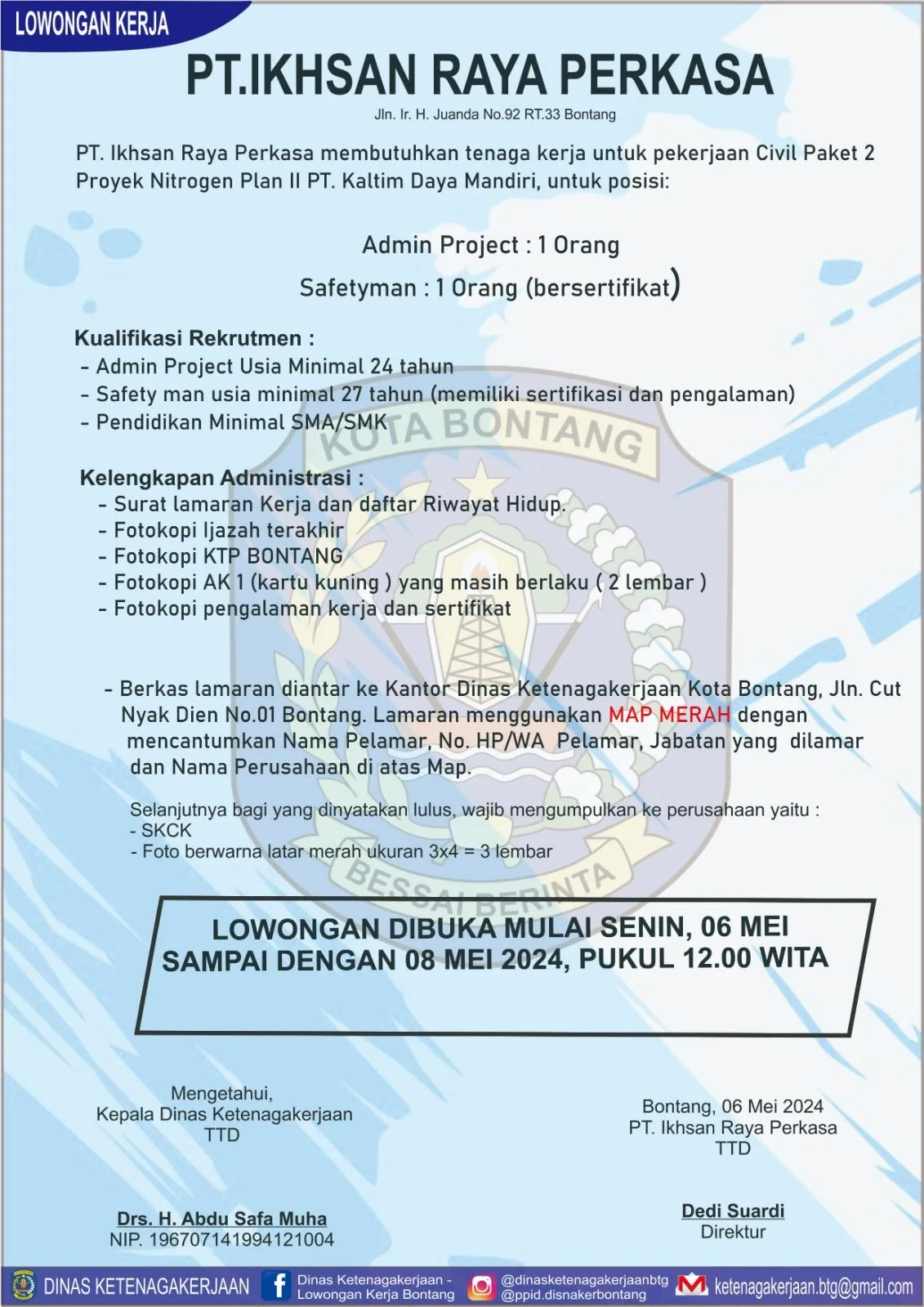 PT. Ikhsan Raya Perkasa Buka Lowongan Kerja di Bontang