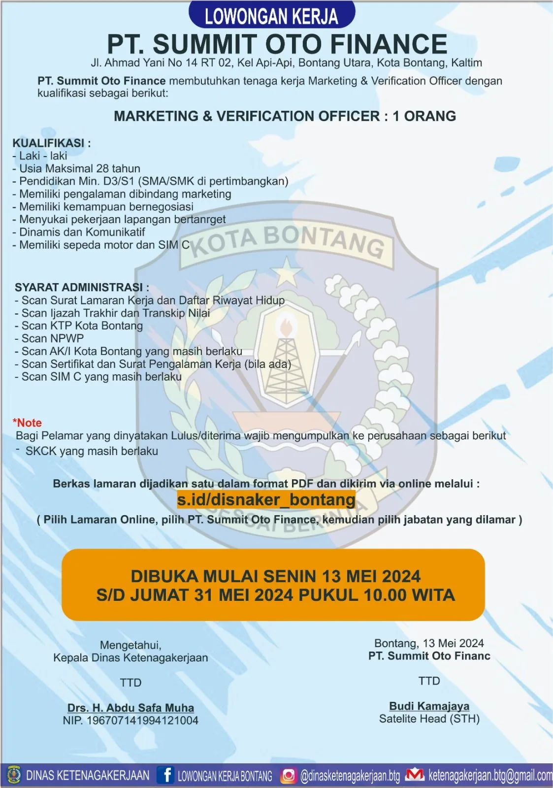 PT. Summit Oto Finance Buka Lowongan Kerja di Bontang!