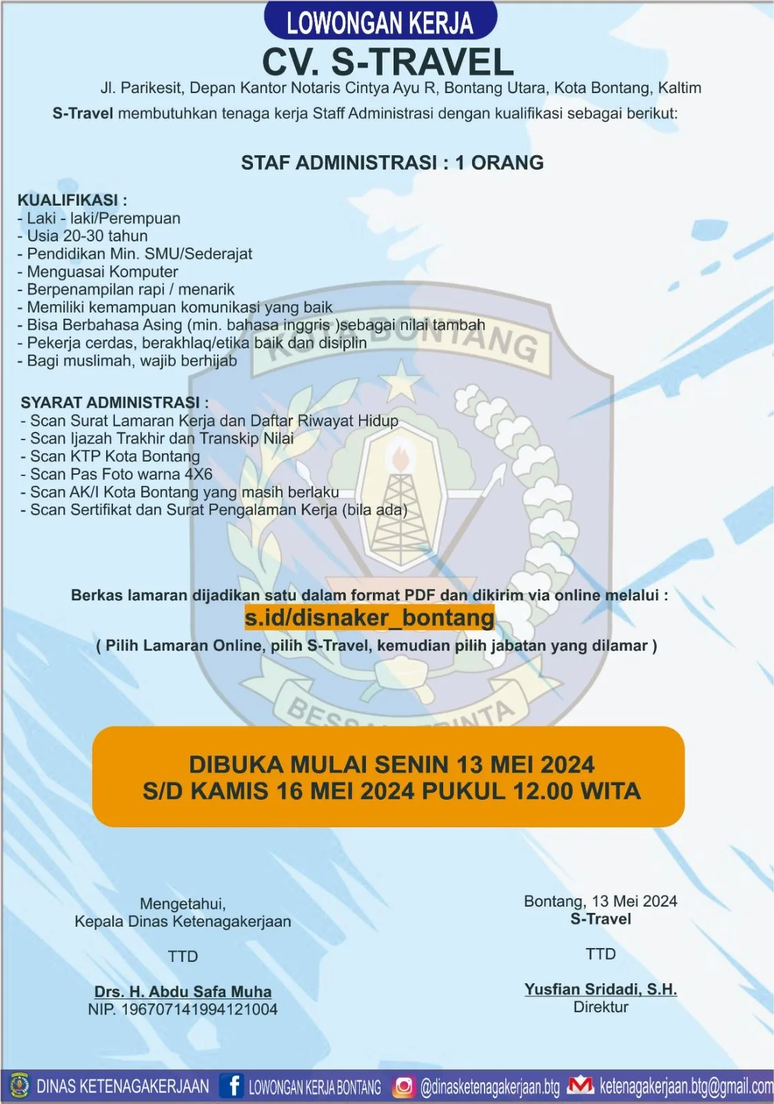 Lowongan Kerja CV. S-Travel di Bontang!