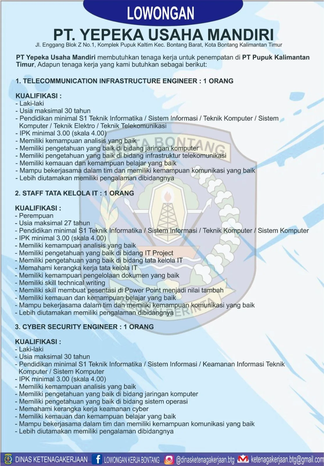 PT. Yepeka Usaha Mandiri Buka Lowongan Kerja untuk 3 Posisi Menarik