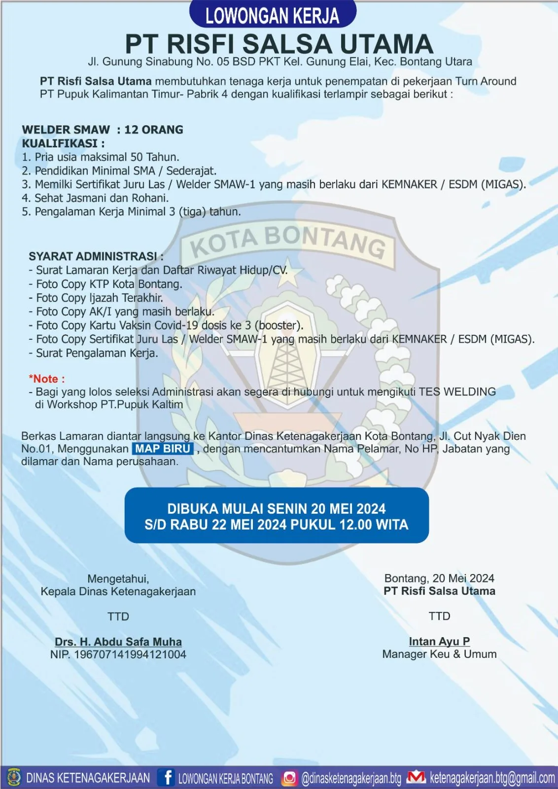 PT Risfi Salsa Utama Buka Lowongan Kerja untuk Posisi Welder SMAW