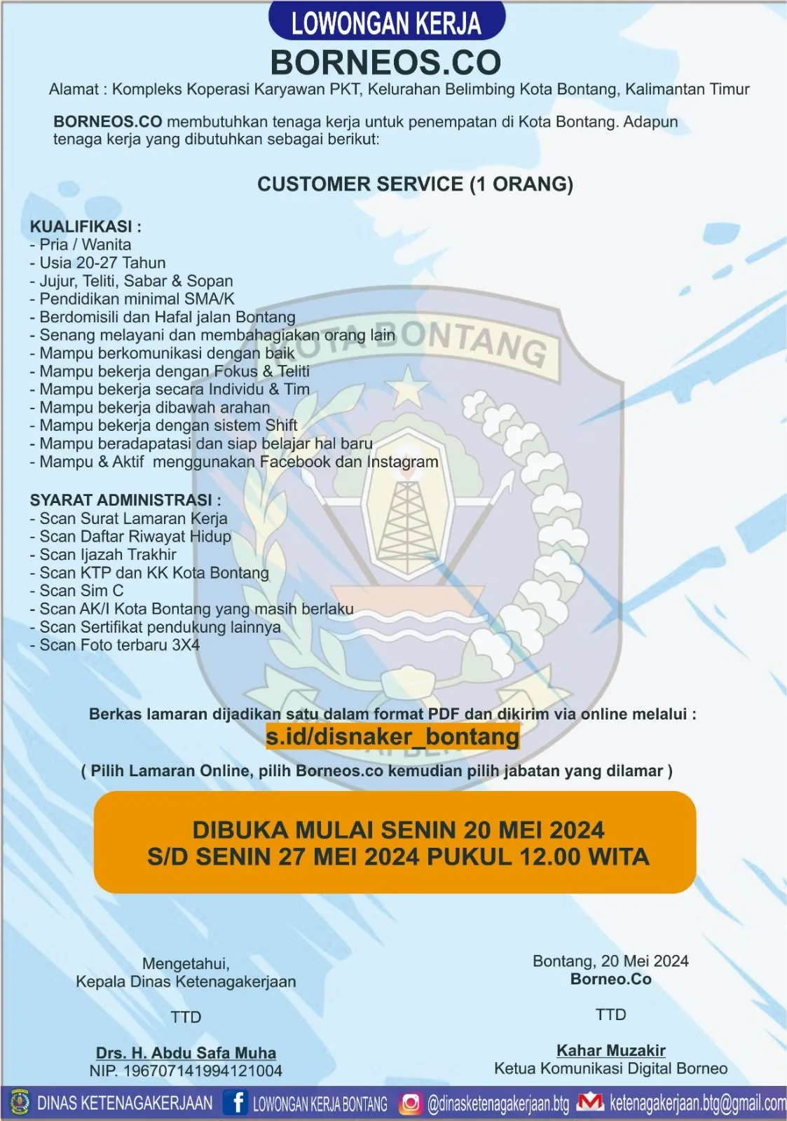Borneos.co Buka Lowongan Kerja untuk Posisi Customer Service di Bontang