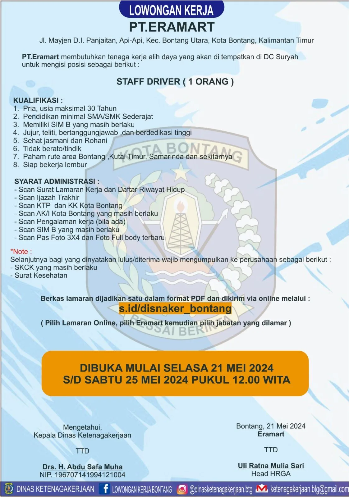 PT Eramart Buka Lowongan Pekerjaan untuk Staff Driver di Bontang
