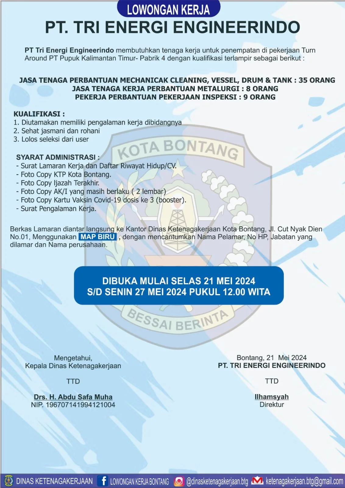 PT Tri Energi Engineerindo Buka Lowongan Pekerjaan untuk 3 Jabatan