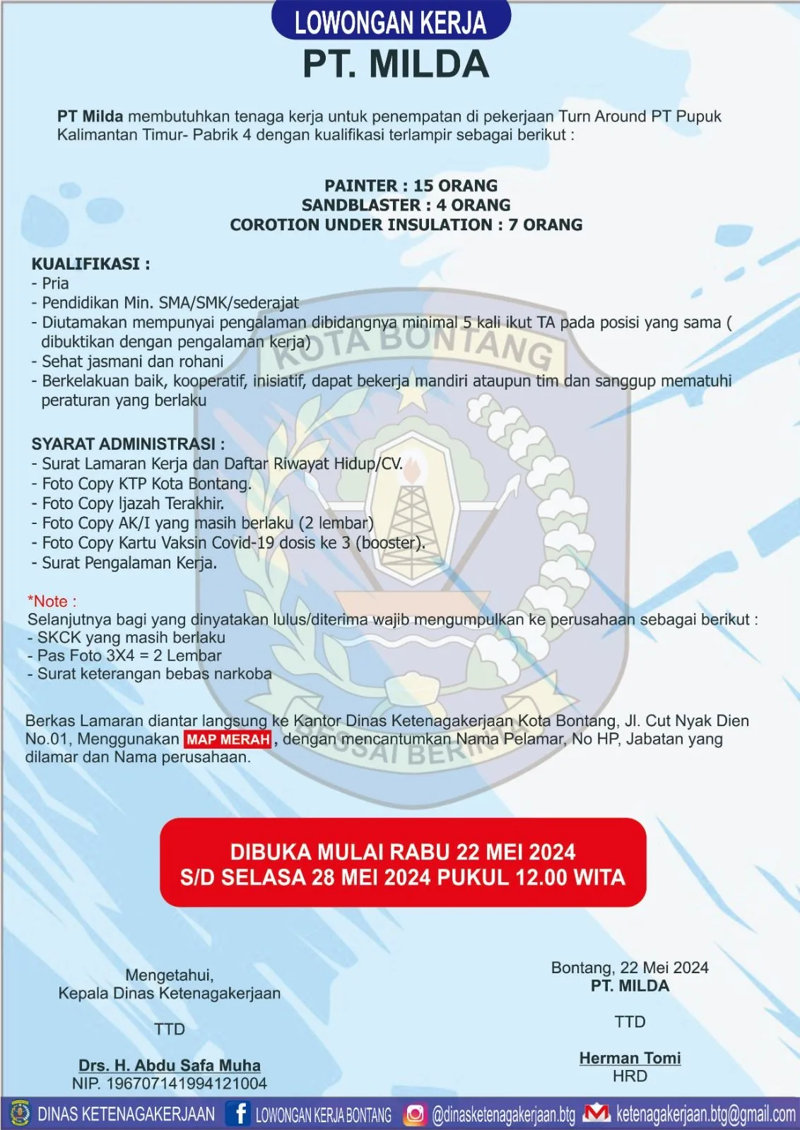 PT Milda Buka Lowongan Pekerjaan untuk 3 Posisi di Bontang