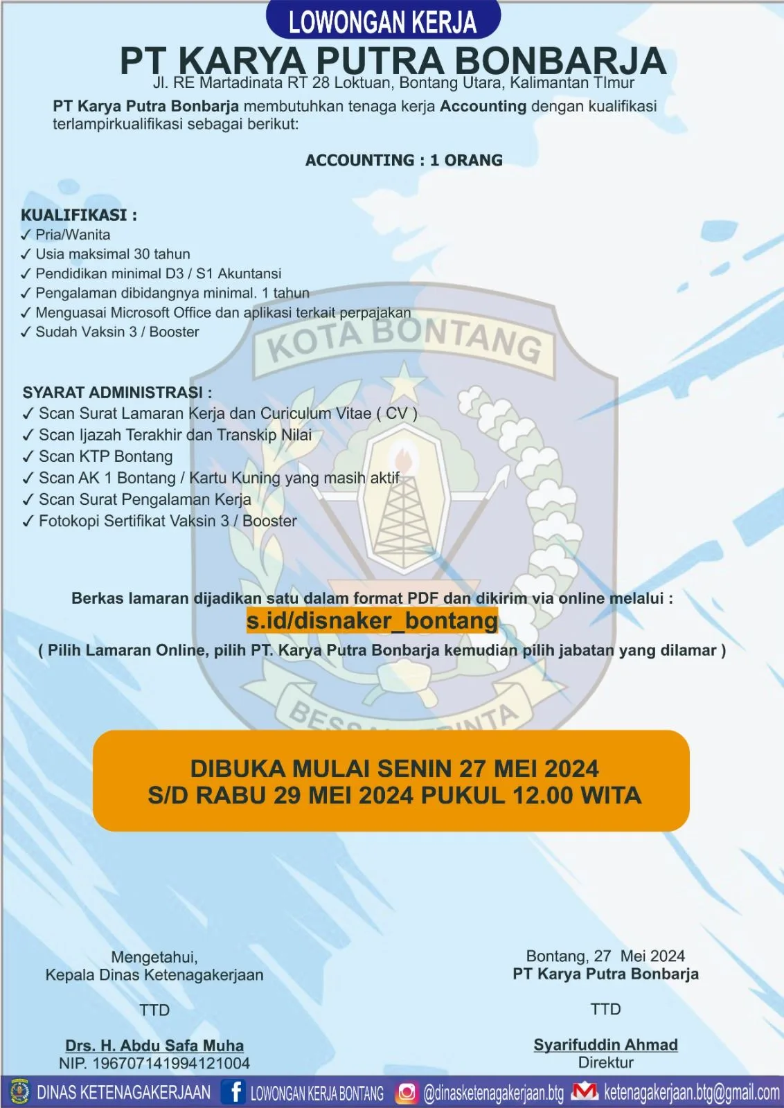 PT. Karya Putra Bonbarja Buka Lowongan Kerja untuk Posisi Accounting