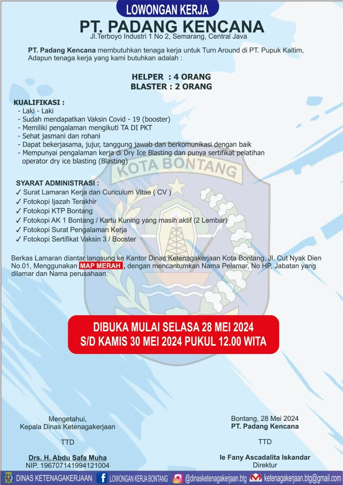 PT Padang Kencana Buka Lowongan Kerja untuk Posisi Helper dan Blaster