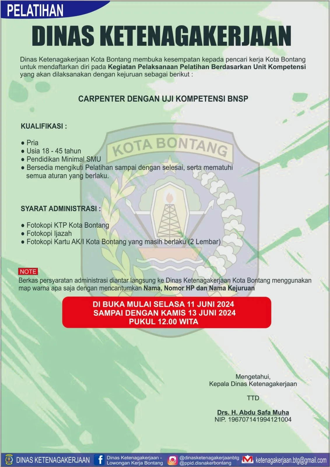 Pelatihan Carpenter dengan Uji Kompetensi BNSP di Dinas Ketenagakerjaan Kota Bontang