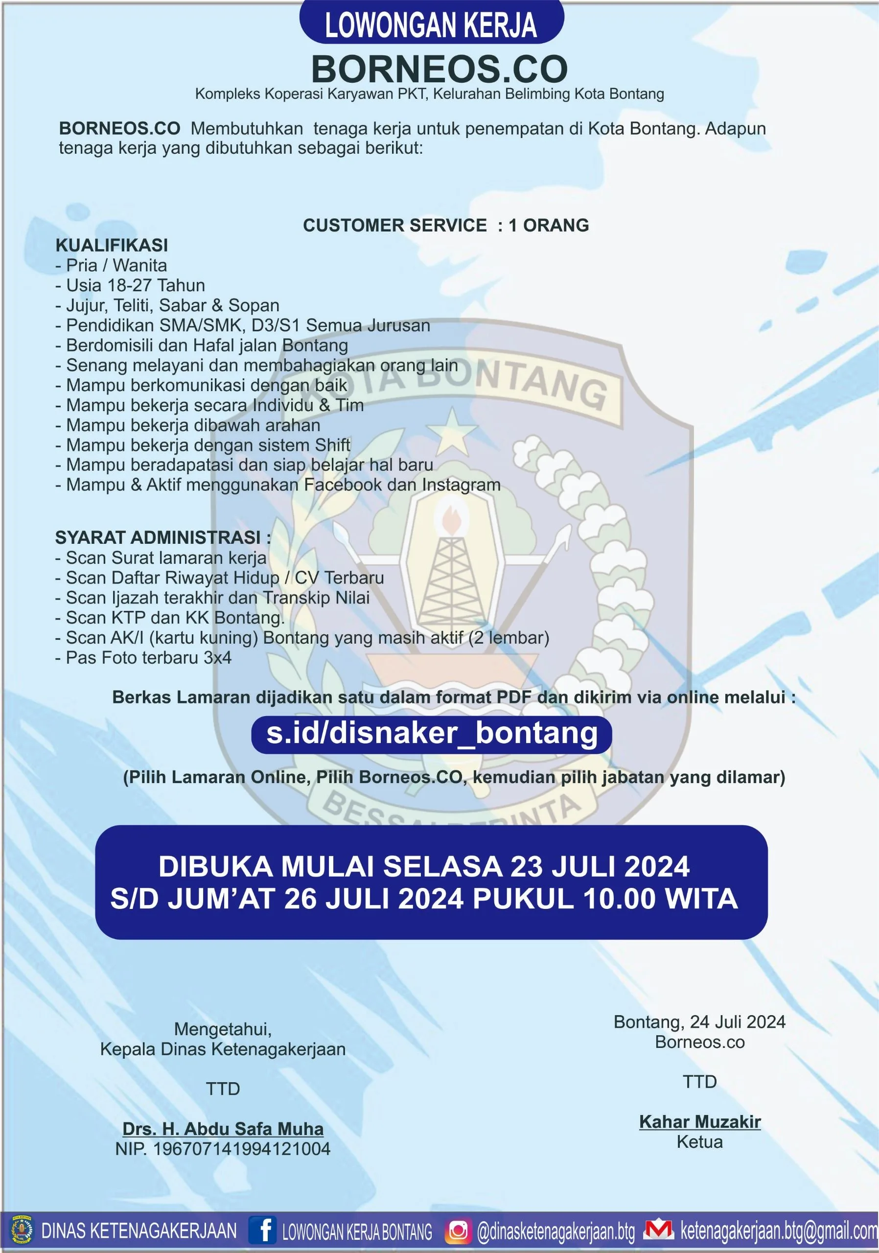 Borneos.co Buka Lowongan Kerja untuk Posisi Customer Service di Bontang