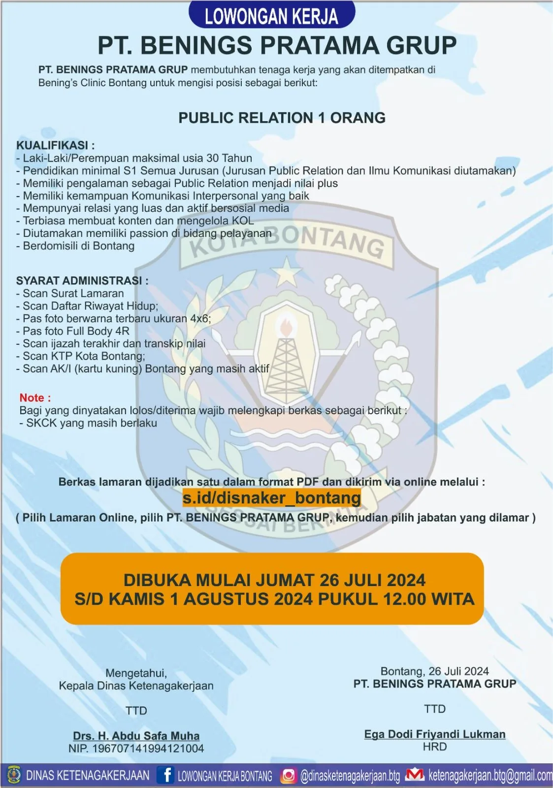 PT. Benings Pratama Grup Buka Lowongan Public Relation di Bontang