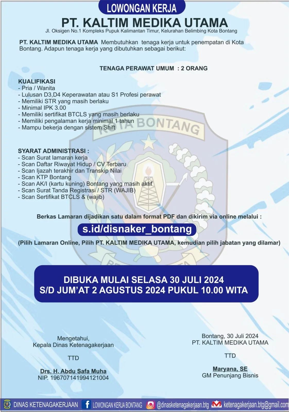 PT. Kaltim Medika Utama Buka Rekrutmen Perawat di Bontang