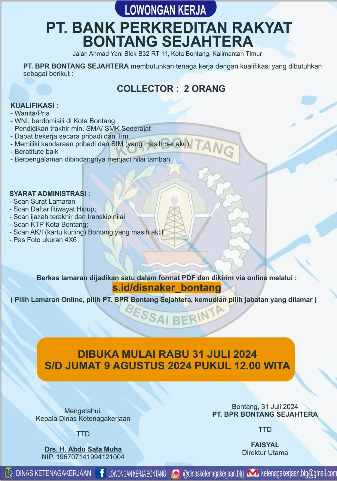 PT. BPR Bontang Sejahtera Cari Collector di Bontang