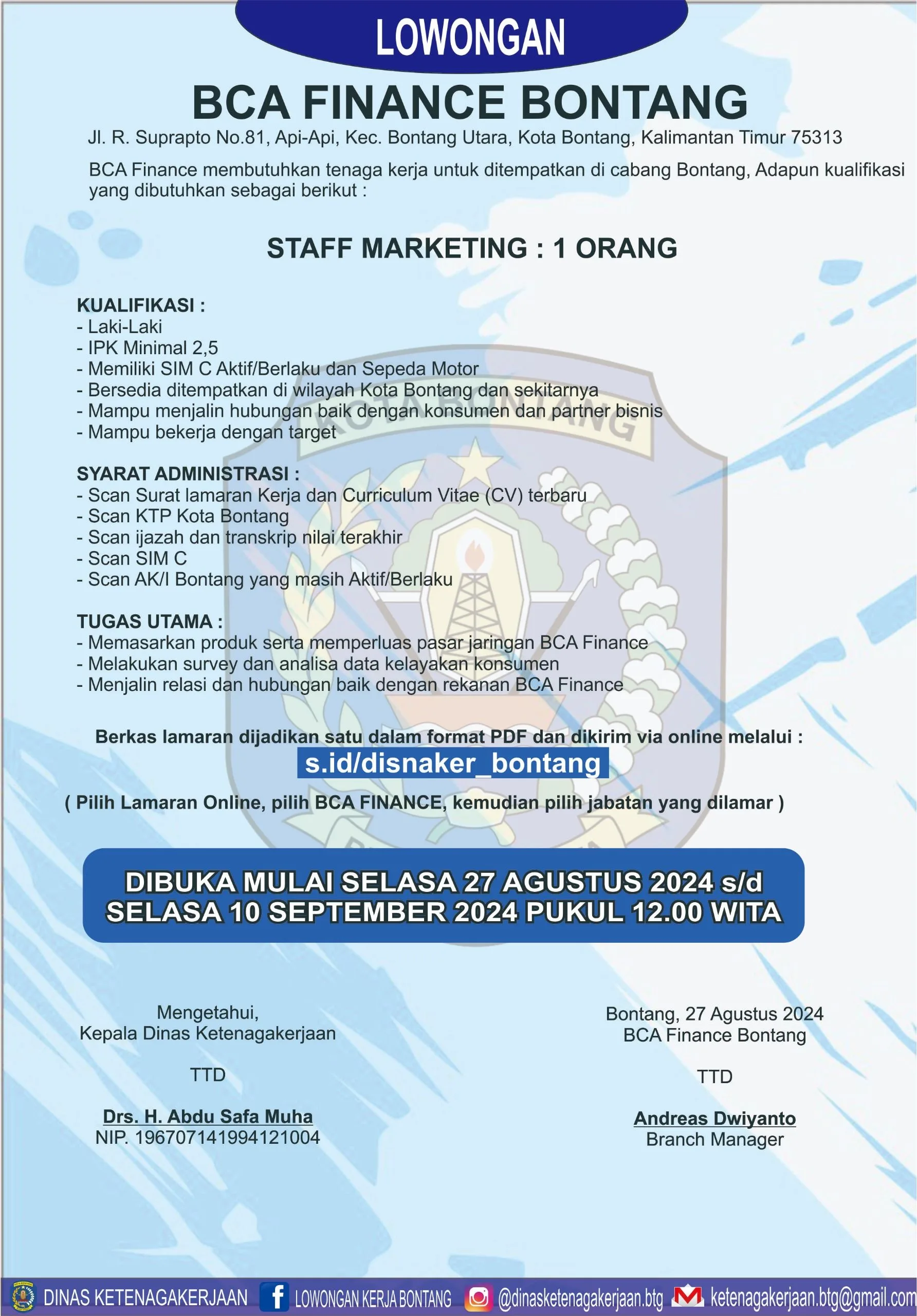 BCA Finance Buka Lowongan untuk Posisi Staff Marketing di Bontang