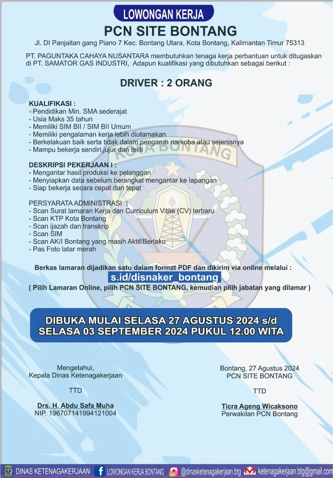 PT. Paguntaka Cahaya Nusantara Buka Lowongan untuk Posisi Driver di Bontang