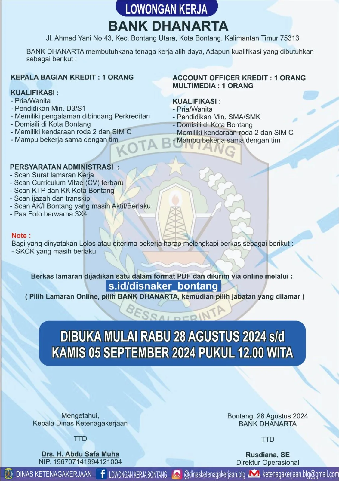 Bank Dhanarta Buka Lowongan untuk Beberapa Posisi di Bontang