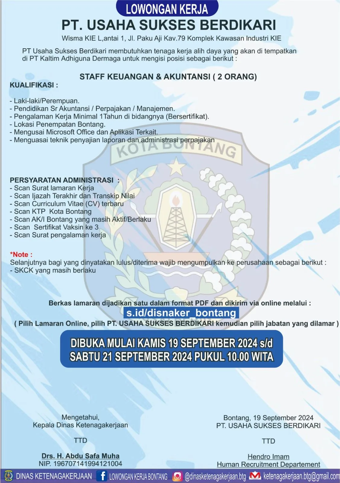 PT. Usaha Sukses Berdikari Buka Lowongan untuk Staff Keuangan &amp; Akuntansi di Bontang
