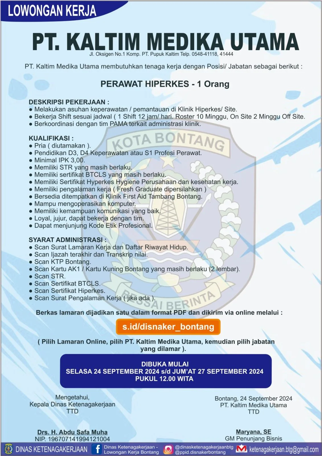 PT. Kaltim Medika Utama Buka Lowongan untuk Perawat Hiperkes di Bontang