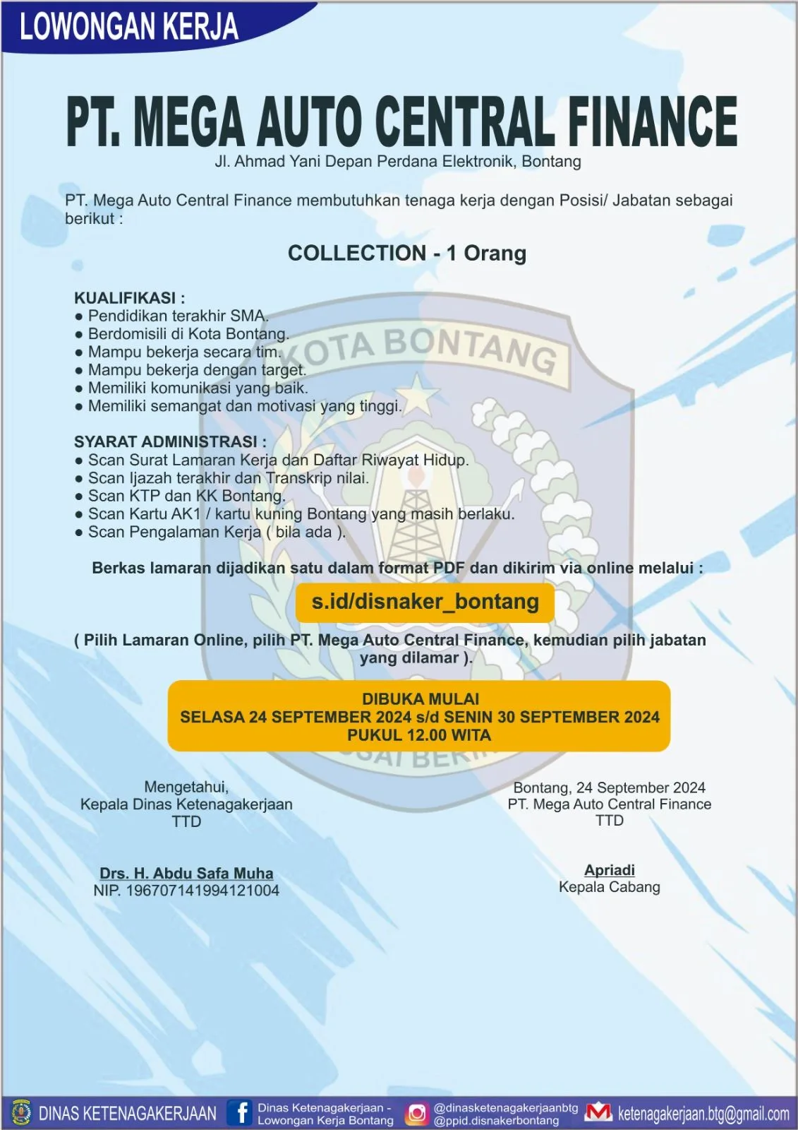 PT. Mega Auto Central Finance Buka Lowongan untuk Posisi Collection di Bontang