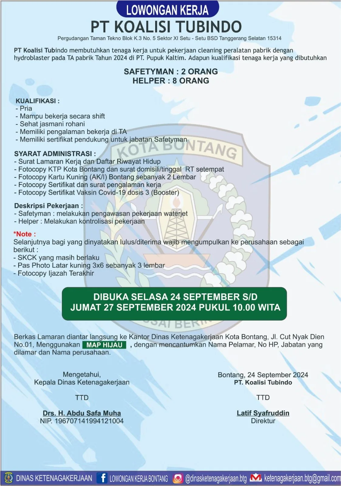 PT. Koalisi Tubindo Buka Lowongan untuk Proyek Turn Around Pabrik 5 PT. Pupuk Kalimantan Timur
