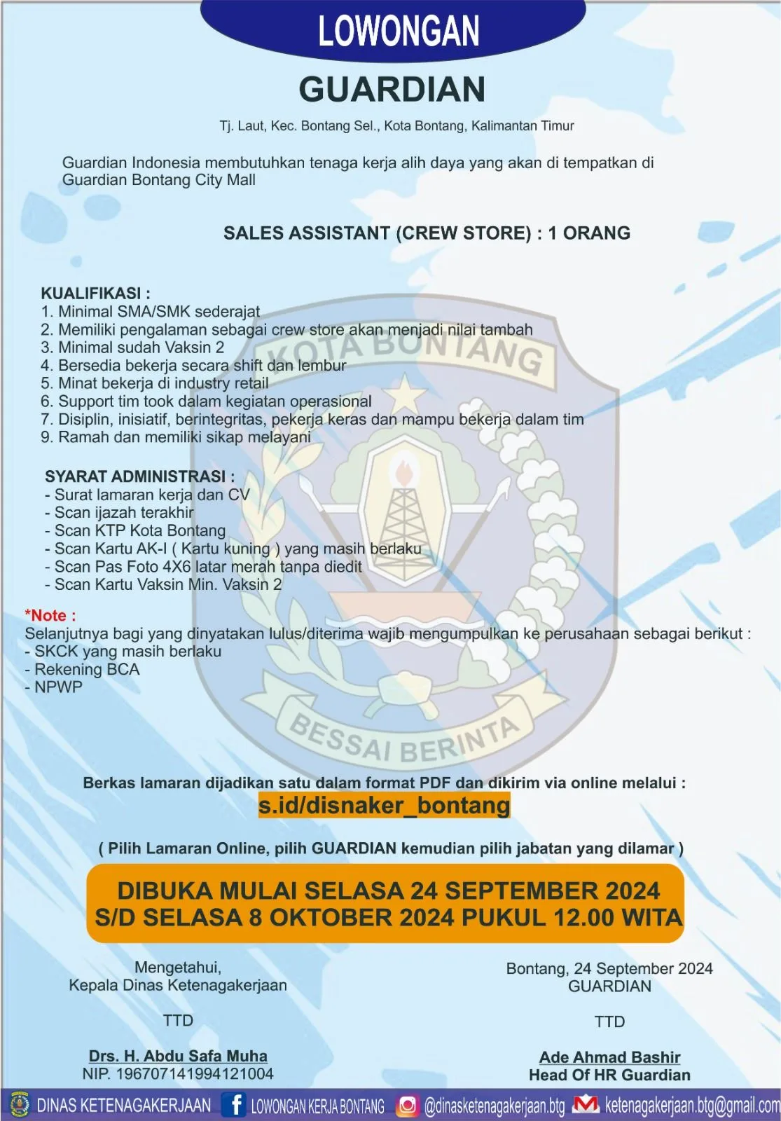 Guardian Indonesia Buka Lowongan untuk Sales Assistant di Bontang City Mall
