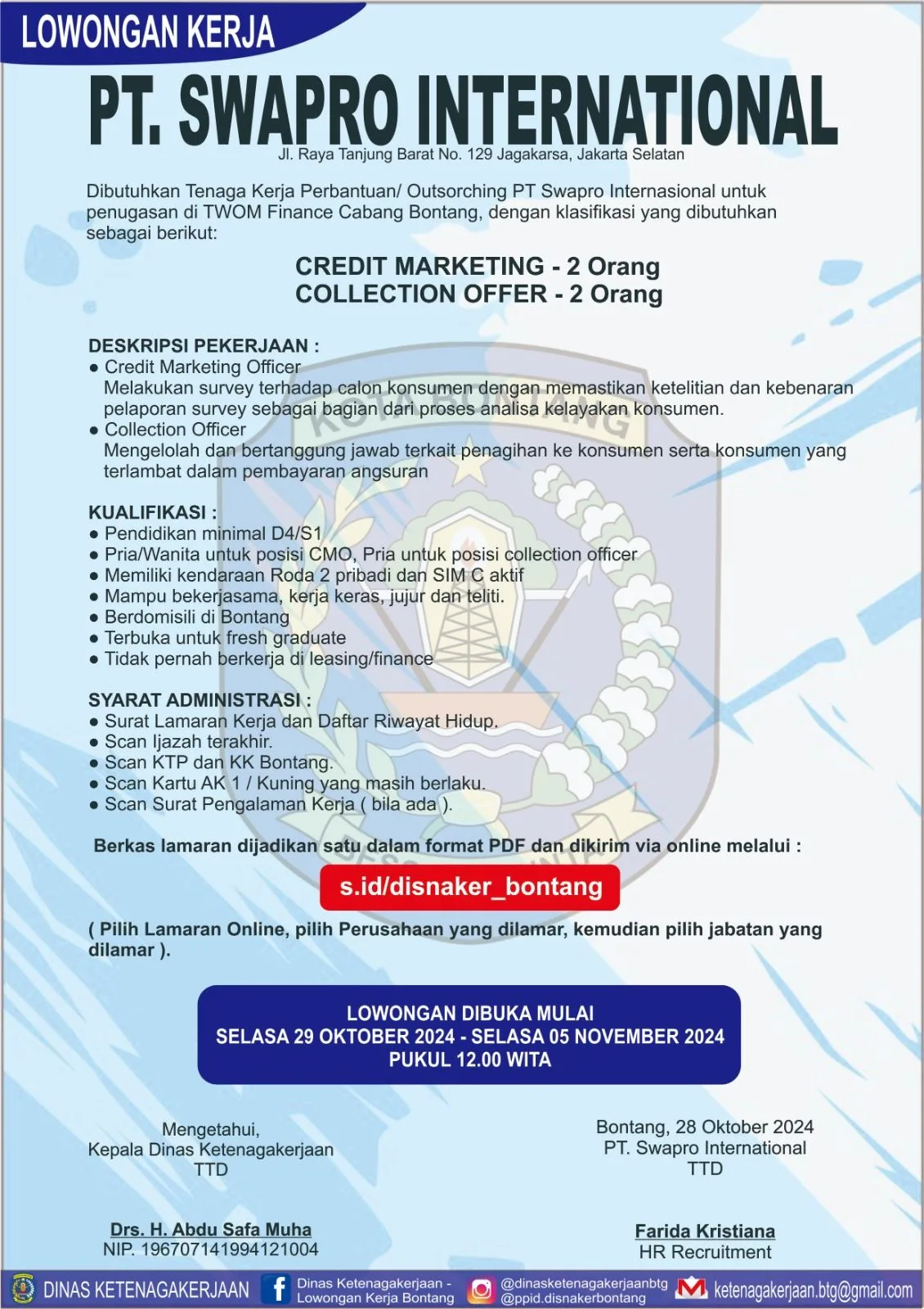 PT. Swapro International Buka Lowongan di Bontang untuk Posisi Credit Marketing dan Collection Officer!