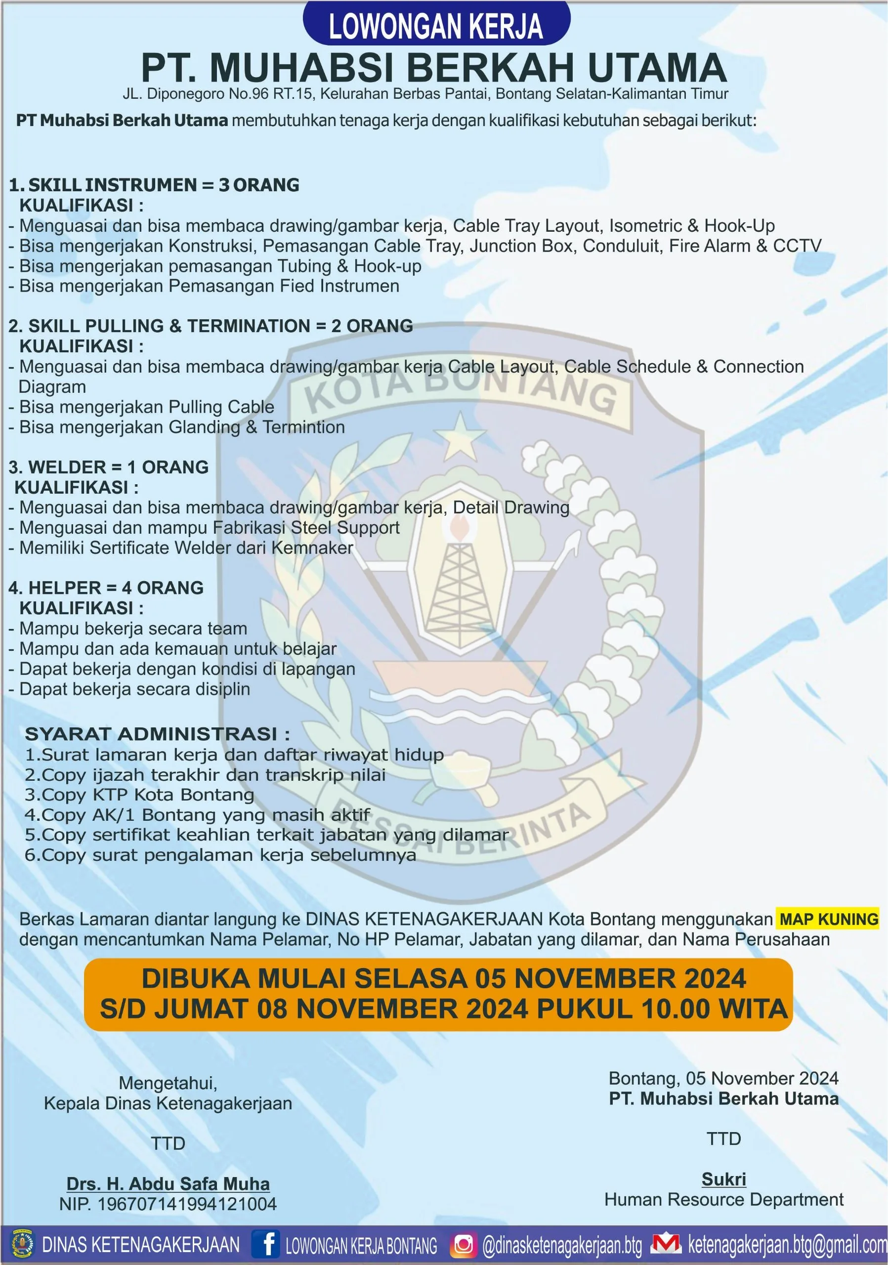 PT. Muhabsi Berkah Utama Buka Lowongan untuk Berbagai Posisi Teknis!
