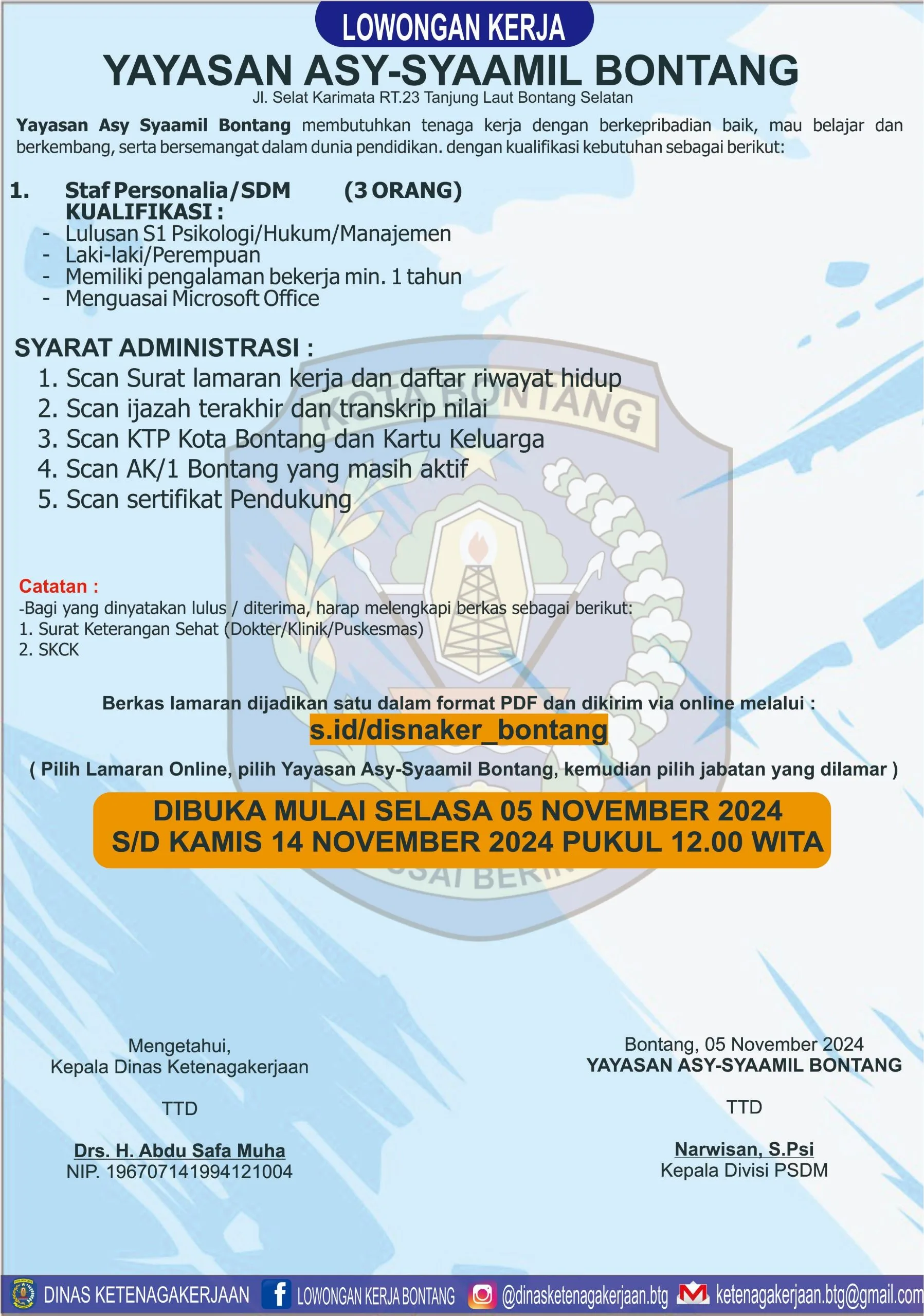 Yayasan Asy-Syaamil Bontang Buka Lowongan Staf Personalia/SDM!