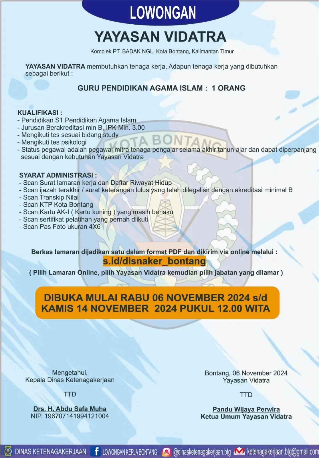 Yayasan Vidatra Buka Lowongan Guru Pendidikan Agama Islam!