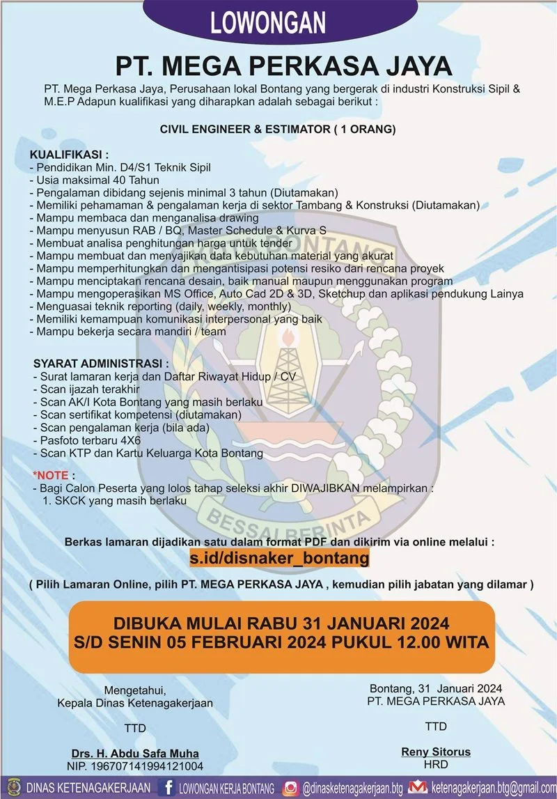Lowongan Kerja PT Mega Perkasa Jaya, Apa Kualifikasi Dibutuhkan?