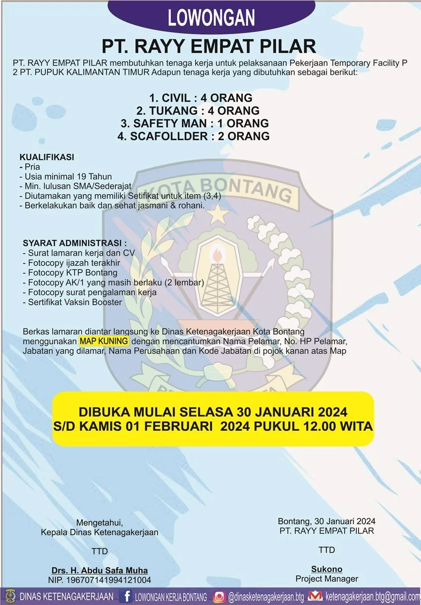 Lowongan Kerja PT. Rayy Empat Pilar, Apa Kualifikasi Dibutuhkan?