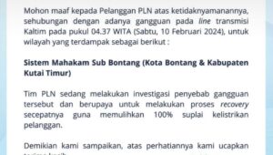 Informasi pemadaman listrik massal atau blackout di Bontang dari PLN Bontang.
