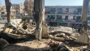 Salah satu sekolah di Gaza yang hancur akibat serangan udara Israel.