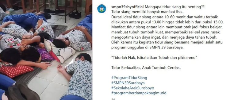 Tangkapan layar video siswa SMPN 39 Surabaya tidur siang di sekolah