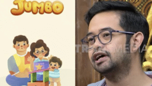 Poster film animasi ‘Jumbo’ (kiri) dan Animator Indonesia, Ryan Adriandhy (kanan).