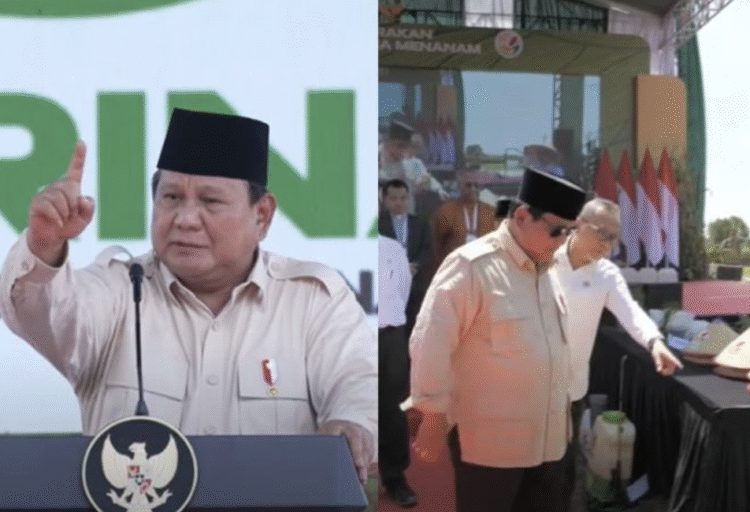 Momen Presiden RI, Prabowo Subianto saat acara tanam raya di Sumatera Selatan (Sumsel), pada Rabu, 23 April 2025.