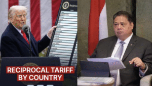 Presiden Amerika Serikat, Donald Trump (kiri) dan Menko Perekonomian RI, Airlangga Hartarto (kanan).