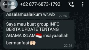 Tangkapan layar nomor yang mencatut nama Ketua PDM Bontang, H. Mustamar.